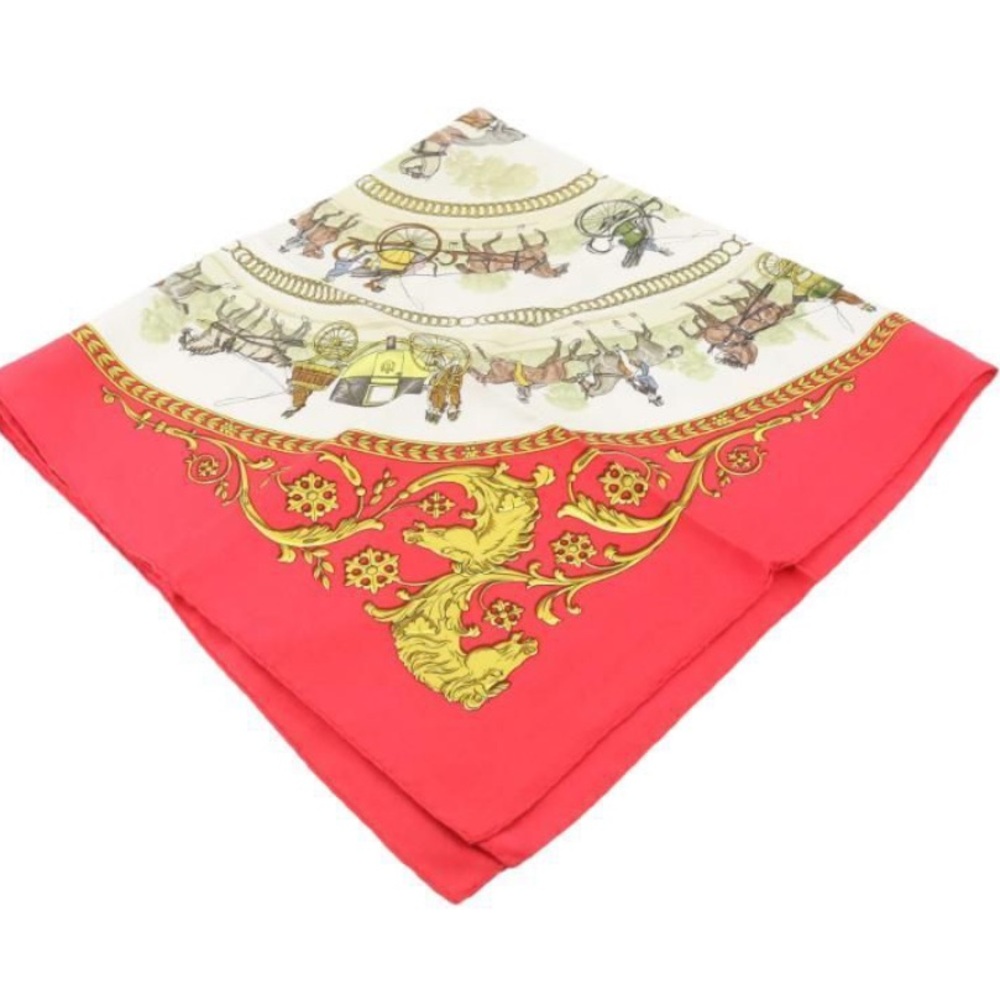 Hermes Paris Red and Gold Ornate Scarf Wrap